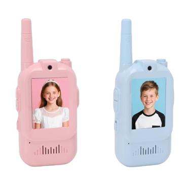 Imagem de Zopsc Vídeo Walkie Talkies, 2 Pacotes de Intercomunicador de Vídeo Portátil Recarregável para 3 4 5 6 7 8 9 10 11 12, Efeitos de Voz Divertidos Walkie Talkies Intercom para Meninos e