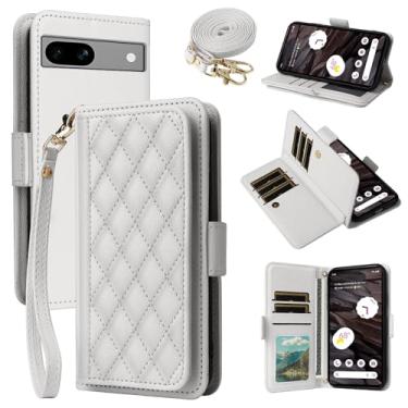 Imagem de Dibosom Capa carteira para Google Pixel 7A 5G 2023 Argyle com alça de pulso/ombro compartimentos para cartões, bolsa flip de couro PU de luxo, suporte minimalista acolchoado para celular para Pixel7A