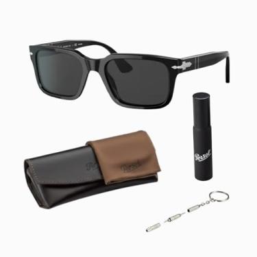 Imagem de Persol Óculos de sol retangulares PO3272S com kit oficial de óculos, Armação preta | Lente cinza, 53mm
