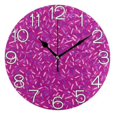 Imagem de Relógio de parede decorativo analógico operado por bateria relógio de cozinha rústico, sala de estar decoração de parede moderna, barra brilhante rosa roxo, 25 cm, ponteiros dourados