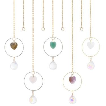 Imagem de SUPERFINDINGS 5 peças de apanhador de sol de cristal de pedra natural, apanhadores de sol limpos com correntes de ferro, coletor de sol de vidro, janela de casa, jardim, decoração de carro