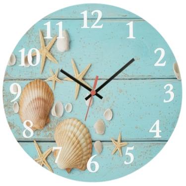 Imagem de Relógio de Parede Decorativo Praia e Mar 29cm Silencioso, Adesivado Ideal para Sala de Estar, Quarto Para Famílias Amantes do Estilo Marinho(marepraia03)