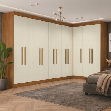 Imagem de Guarda-roupa Modulado de Canto com Puxadores Mdf Paris Cinamomo / Off White