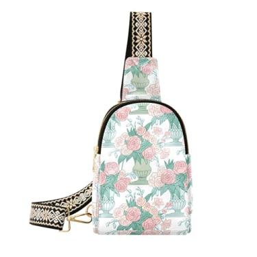 Imagem de CEBUGI Pochete vintage floral pequena para mulheres, bolsa tiracolo de couro, bolsa de peito para caminhadas, viagens ao ar livre