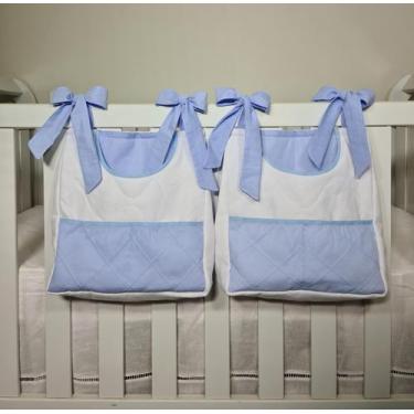 Imagem de Porta Fraldas Para Berço Porta Treco 2 Peças Azul Bebê com Branco - PO