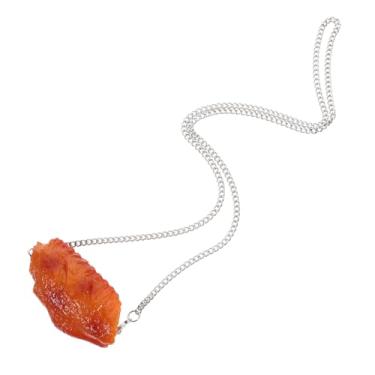 Imagem de Vaguelly Colar realista de asa de frango frito simulação de comida pingente criativo acessório de fantasia de churrasco para festas, joias de frango 3D