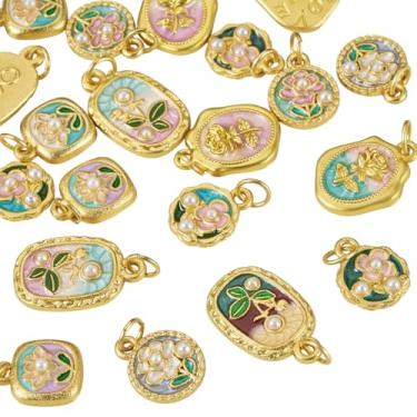 Imagem de Cheriswelry Amuletos de flores para fabricação de joias, pintura a óleo 3D, pingentes de flores, pingentes de liga esmaltada, pingente de metal, berloques vintage, enfeite de pendurar para artesanato