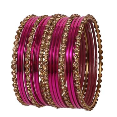 Imagem de Touchstone NOVA pulseira indiana de Bollywood feita à mão quartzo xerez LCT amarelo strass cristal texturizado cor fúcsia rosa designer joias pulseiras. Conjunto de 18. Em tom dourado antigo para