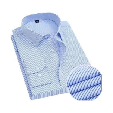Imagem de Camisa Masculina Slim Fit Listrada De Manga Longa, Não Amassa, Antirru
