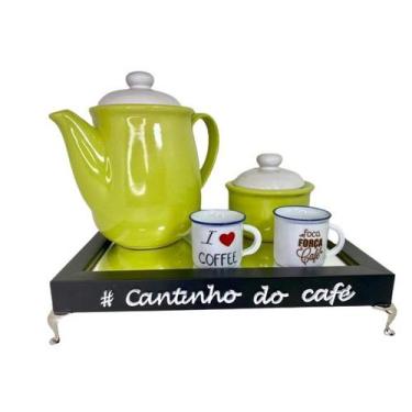 Imagem de BANDEJA CANTINHO DO CAFÉ COM PÉS DE METAL DOURADO E ESPELHO 20X30cm - 