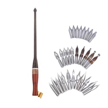 Imagem de SIPLIV Conjunto de porta-canetas oblíquas de caligrafia de madeira, cabo de manga com 30 pontas de aço inoxidável para desenho de caligrafia inglesa, estilo D