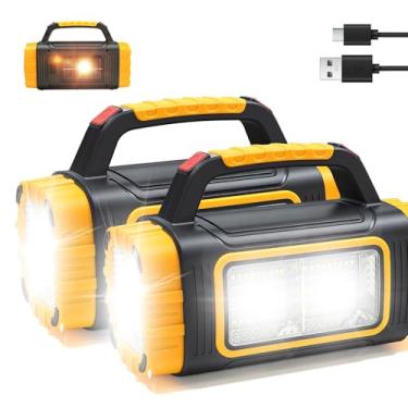 Imagem de GEEBONFLUGENS Lanterna solar versátil com dois modos de carregamento | Carregador de emergência portátil e luz de acampamento ao ar livre | 4 modos de luz USB/energia solar (amarelo) 2 peças