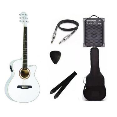 Imagem de Kit Violão Strinberg Aço Elétrico Branco Be30 + Caixa Amplificada