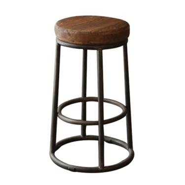 Imagem de Cadeira de bar, cozinha, pub, bar, bancos, vintage, rústica, cadeira, estilo industrial, assentos redondos de madeira para balcão de café da manhã em casa (altura 75 cm)