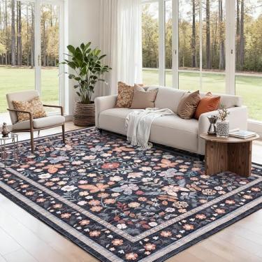 Imagem de GarveeHome Tapetes para sala de estar, 15 x 23 cm, lavável à máquina, resistente a manchas, grande, para uso interno, com suporte antiderrapante, para quarto, quinta, sala de jantar, berçário, preto