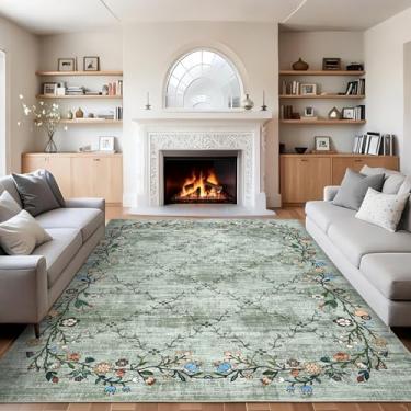 Imagem de GarveeHome Tapetes laváveis para sala de estar, 20 x 25 cm, floral, boho, antiderrapante, grande, para quarto de crianças, tapete de chão resistente a manchas para sala de jantar, sala de jogos