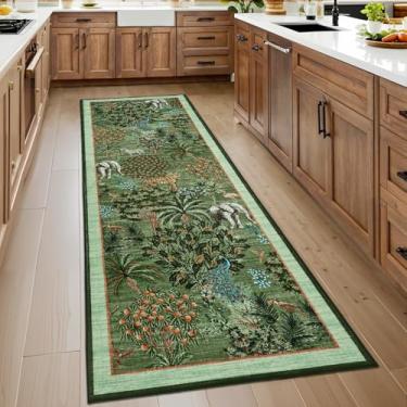 Imagem de GarveeHome Tapete de selva 6 x 20 cm tapete de cozinha antiderrapante lavável para corredores, tapetes de corredor com estampa de animal com suporte de borracha macio tapete longo de pelo baixo para