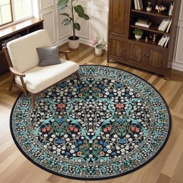 Imagem de GarveeHome Tapete redondo floral preto de 1,8 m lavável, antiderrapante, macio, tapete circular, tapetes vintage para cozinha, quarto, berçário, sala de jantar, sala de estar