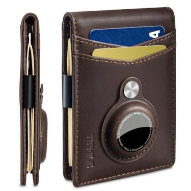 Imagem de Tipmile Carteira masculina minimalista de couro legítimo dobrável com bloqueio de RFID com clipe para dinheiro, Etiqueta de ar marrom, One Size, Carteira minimalista fina e fina para homens com clipe