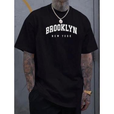 Imagem de Camiseta Masculina BROOKLYN 100% Algodão malha 30.1, Preto, GG