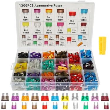 Imagem de Kit sortido de fusíveis de carro de 1200 peças, pequenos e médios fusíveis automotivos com braçadeira para carro, SUV, RV, caminhão, motocicleta, barco (2A a 40A).(A)