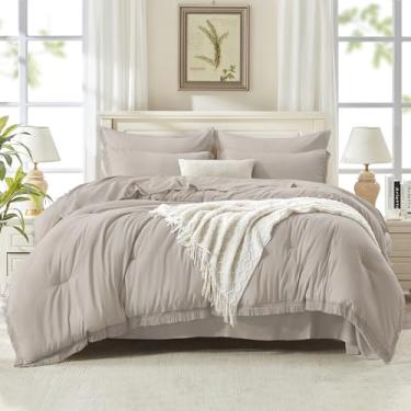 Imagem de Andency Conjunto de edredom California King Size com lençol cinza urze – 7 peças, cama king-size cal, boêmio, conjunto de cama enferrujada com edredom, lençóis, fronhas e fronhas