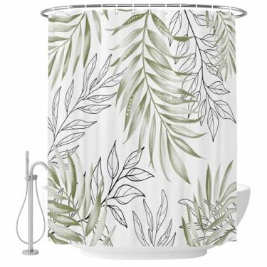 Imagem de Cortina de chuveiro com ramo de folhas verdes sálvia conjunto de cortinas de chuveiro de tecido impermeável para banheiro decoração de banheira acessórios de casa 182 x 182 cm