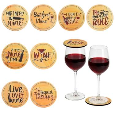 Imagem de Mabor 8 peças de tampas de copo de vinho, capas engraçadas de vidro de charcutaria de madeira para manter insetos afastados, proteção dos topos de água mantém detritos fora para festas ao ar livre