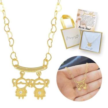 Imagem de Colar Filhos Pingentes menino e menina Banhado Ouro18k Lindo - Morgani