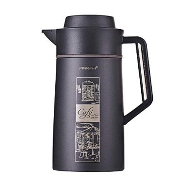 Imagem de Pinkah Frasco com isolamento a vácuo, 1,5 g, camada dupla, aço inoxidável, 304, café, chá, leite, pote com alça, chaleira térmica doméstica (preto)