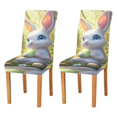 Imagem de SEHANY Lindas capas de cadeira de coelho de conto de fadas para sala de jantar, conjunto de 4, capa protetora elástica removível e lavável para cadeira de jantar para cozinha, hotel, festa, decoração