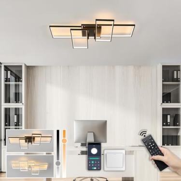 Imagem de Luminária de teto moderna para sala de estar, com LED dimerizável, controle remoto e ajuste de altura. Ideal para quarto, escritório, cozinha e sala de jantar (preta, 80 cm de comprimento).