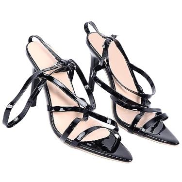 Imagem de Sandália de Salto Agulha Com Tira No Tornozelo, Fivela de Barra Transversal de Dedo do pé Durável, Salto Alto Pu para Festas (38)