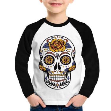 Imagem de Camiseta Raglan Infantil Caveira Mexicana Manga Longa - Foca na Moda, 