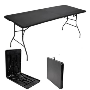 Imagem de Mesa Dobrável Vira Maleta Com Alça Portátil 1.80m Para Camping Pesca Jardim Área Externa Ou Interna Salão De Festas Gourmet (PRETO)