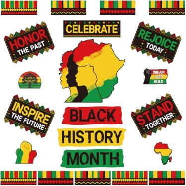 Imagem de Conjunto de 22 peças de decoração de quadro de avisos do mês da história negra, recortes inspiradores afro-americanos, decorações de porta do mês da história negra para sala de aula, escritório, casa