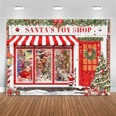 Imagem de Mocsicka 2,1 x 1,5 m, pano de fundo de oficina de Natal Papai Noel, vermelho, brinquedo de brinquedo, para crianças, oficina do Papai Noel, decorações de festa de feliz Natal, adereços de cabine de