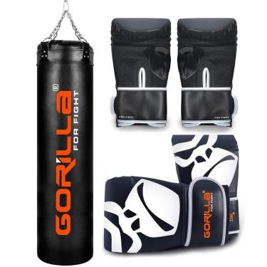 Imagem de Saco De Pancada Profissional 180 Cm Reforçado + Luva Bate Saco Pro Adulto + Luva Infantil Gorilla-Unissex