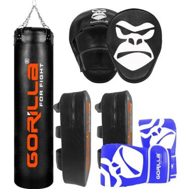 Imagem de Saco De Pancada PRO 160Cm + Luva Bate Saco PRO + Aparador De Chute + Manopla Foco Soco Gorilla-Unissex