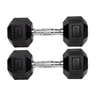 Imagem de Par Halteres 9kg + 9kg Dumbbell Sextavado Emborrachado Pegada Cromada Gallant (GDb09F3B-Pt)-Unissex