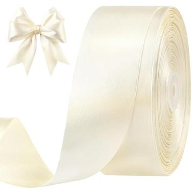 Imagem de 2 peças de rolo de fita de tecido sólido de 25 metros para buquês de flores, embrulho de presente, casamento, artesanato artesanal (branco)