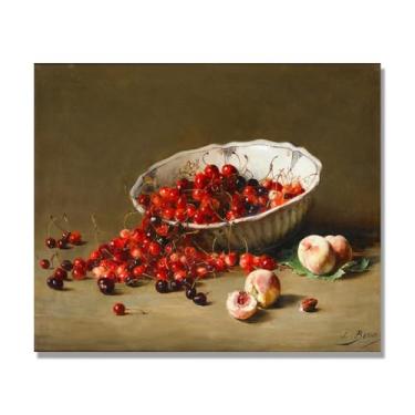 Imagem de Arte em tela vintage de frutas mortas, pintura clássica de cozinha country, decoração de parede de casa de fazenda quente para sala de jantar e cozinha. A28. 70 x 84 cm - 27,5 x 33,1 pol. Somente tela