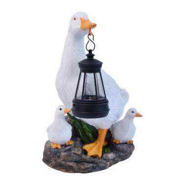 Imagem de predolo Estátua de pato para jardim externo com luz solar, acessório para decoração de pátio, artesanato criativo em resina.