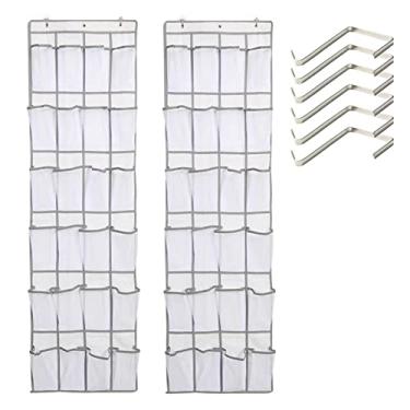 Imagem de 2 Unidades Organizador de Sapatos Sobre a Porta com 24 Bolsos Malha Grandes Bolsa Armazenamento Atrás da Rack Prateleira Ferramenta Útil Multipropósit