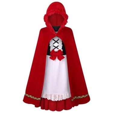 Imagem de AGCOAH Little Red Riding Hood Costume for Girls Storybook Character for Kids Pioneer Costumes Cosplay Halloween Party (Ribbon-4-6Y)