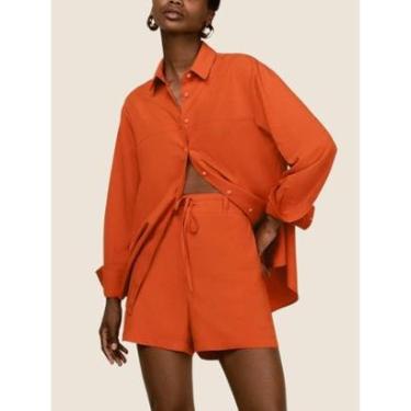 Imagem de Shorts Evasê Cintura Alta Em Viscose Com Linho Dzarm-Feminino