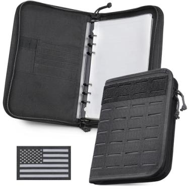 Imagem de Pitozer Fichário tático multifuncional para caderno, fichário destacável A5 com 6 anéis e 80 refil de papel, capa para notebook Molle com zíper, para presente, planejadores, viagens, diário, campo e