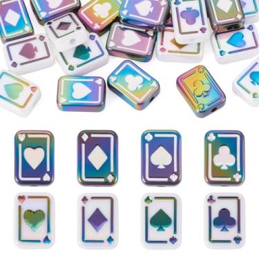 Imagem de Cheriswelry 20 contas de acrílico contas de cartas de baralho de pôquer retangulares de plástico espaçador solto 25,5 x 18,5 mm para artesanato faça você mesmo, joias, colares, pulseiras, brincos