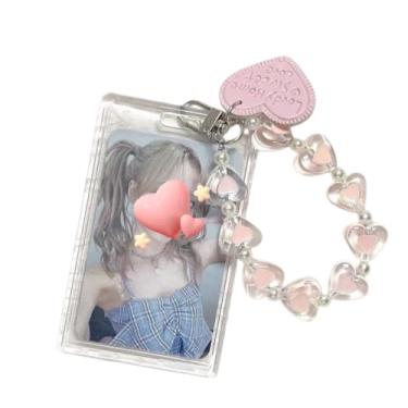 Imagem de Porta-cartões de foto de acrílico de 7,6 cm, porta-crachá de identificação transparente Kpop para cartões de crédito, estudante e ônibus (rosa)