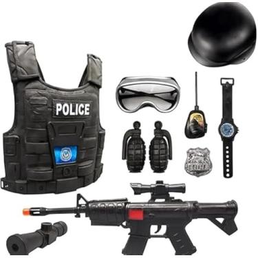 Imagem de Brinquedo Kit Policial Infantil com Colete, Rifle de Brinquedo e Acessórios – Preto, Fantasia Educativa